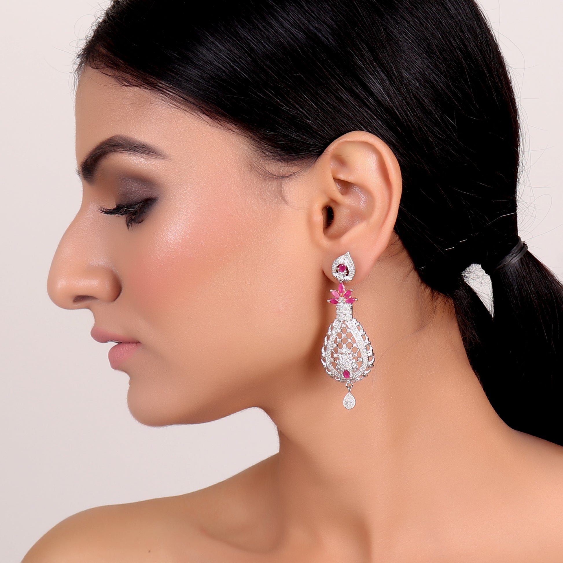 Earrings,Half Flower Western American Diamond Earrings - Cippele Multi Store