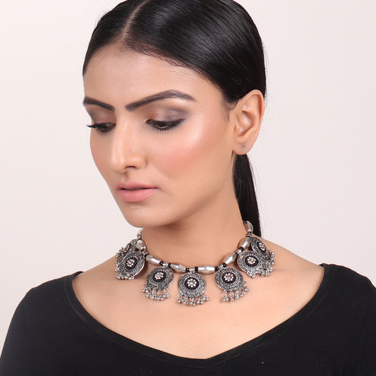 Necklace,Traditional Necklace in Silver & Black hue - Cippele Multi Store