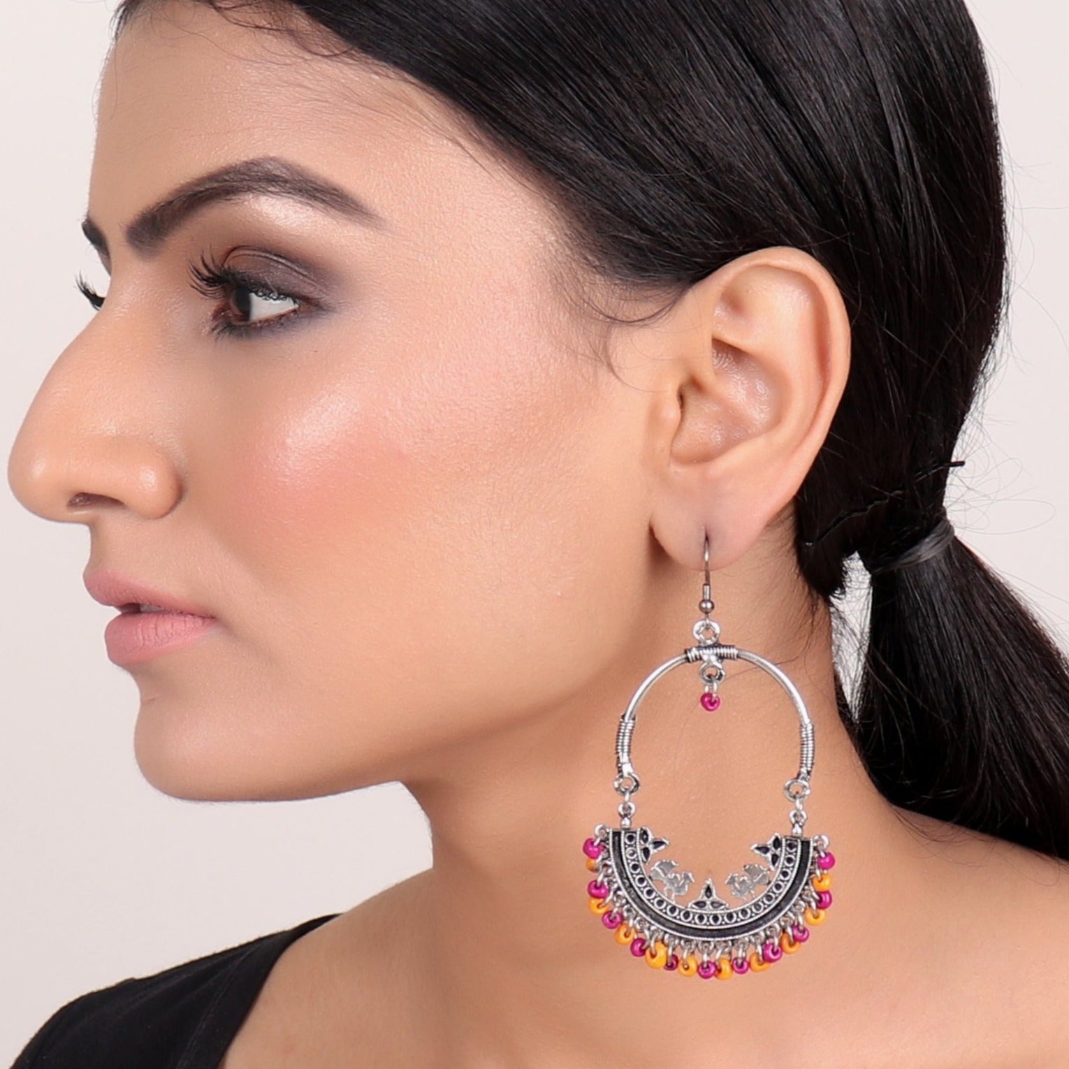 Earrings,Afghan Inspiration Baali with pink & orange beads - Cippele Multi Store