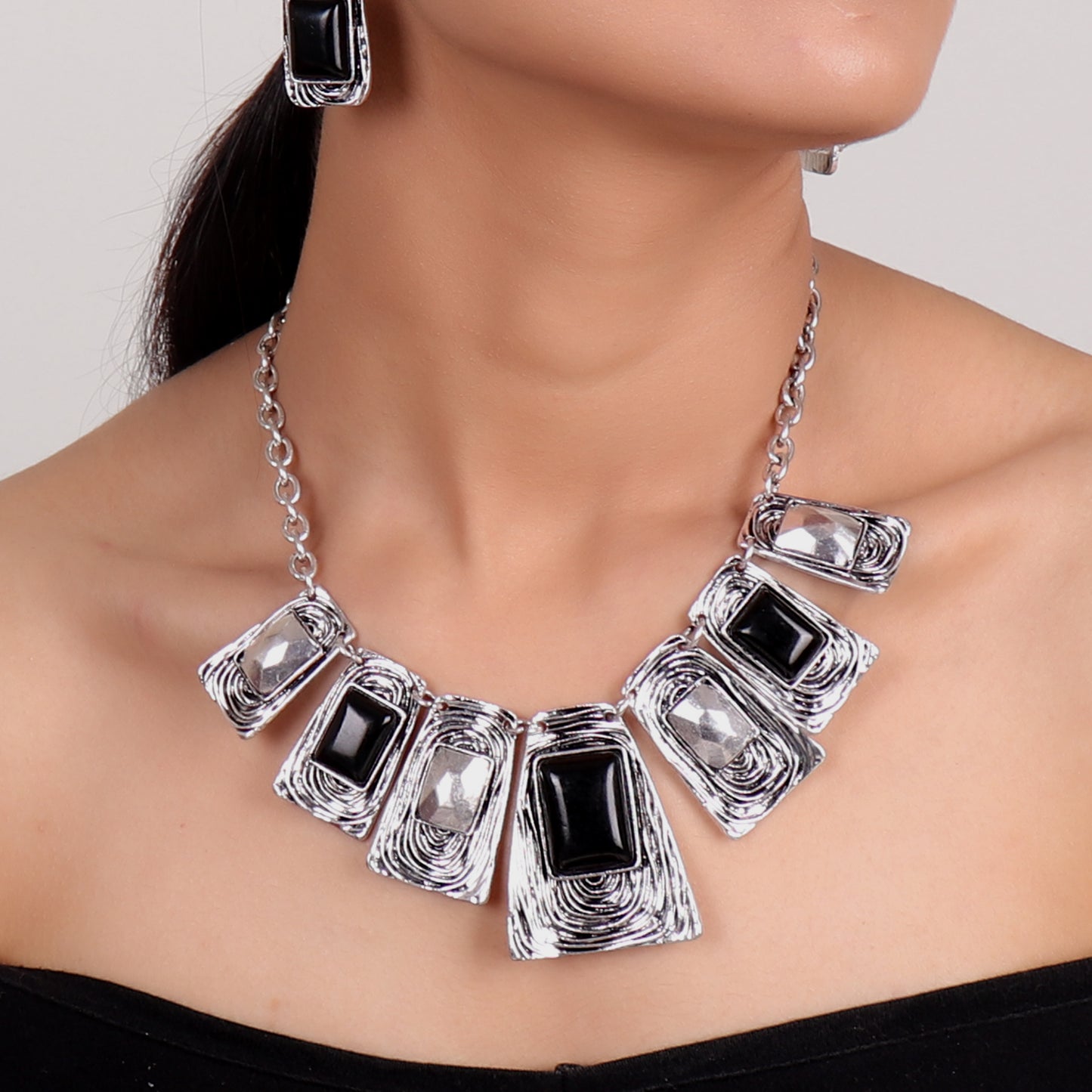 Necklace Set,High Fashion Metal Necklace Set in Black - Cippele Multi Store