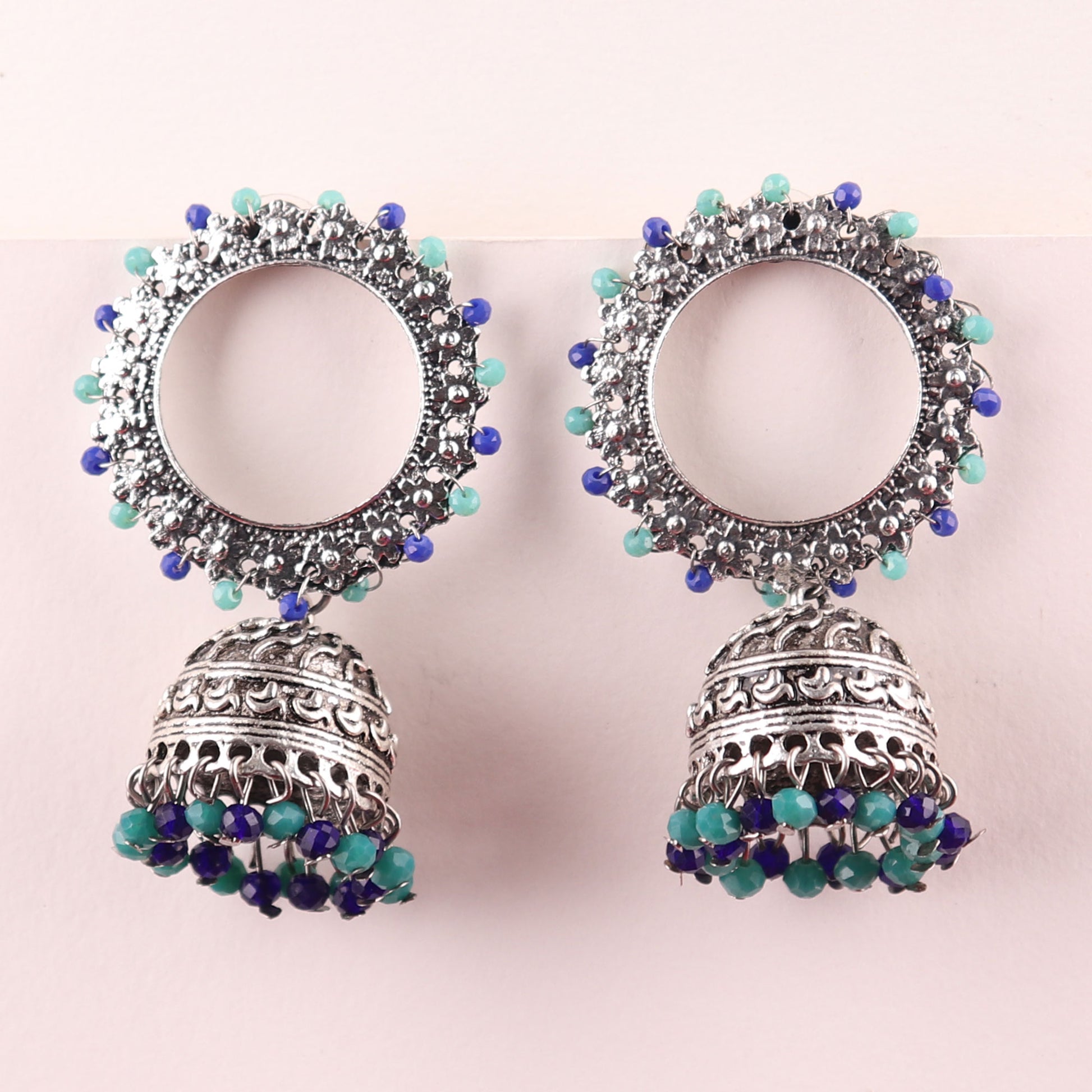 Earrings,Endearing Earrings with Jhoomer in Indigo Blue & Green - Cippele Multi Store