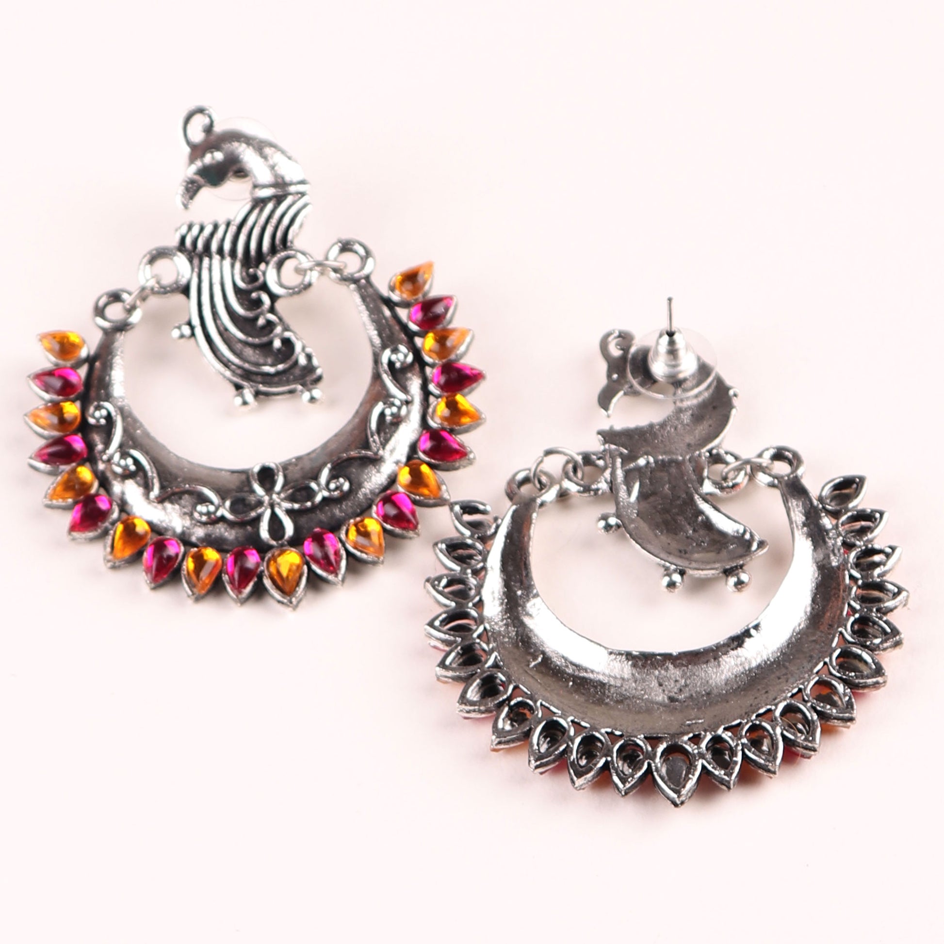 Earrings,The Peacock in the Moon in Pink & Orange - Cippele Multi Store