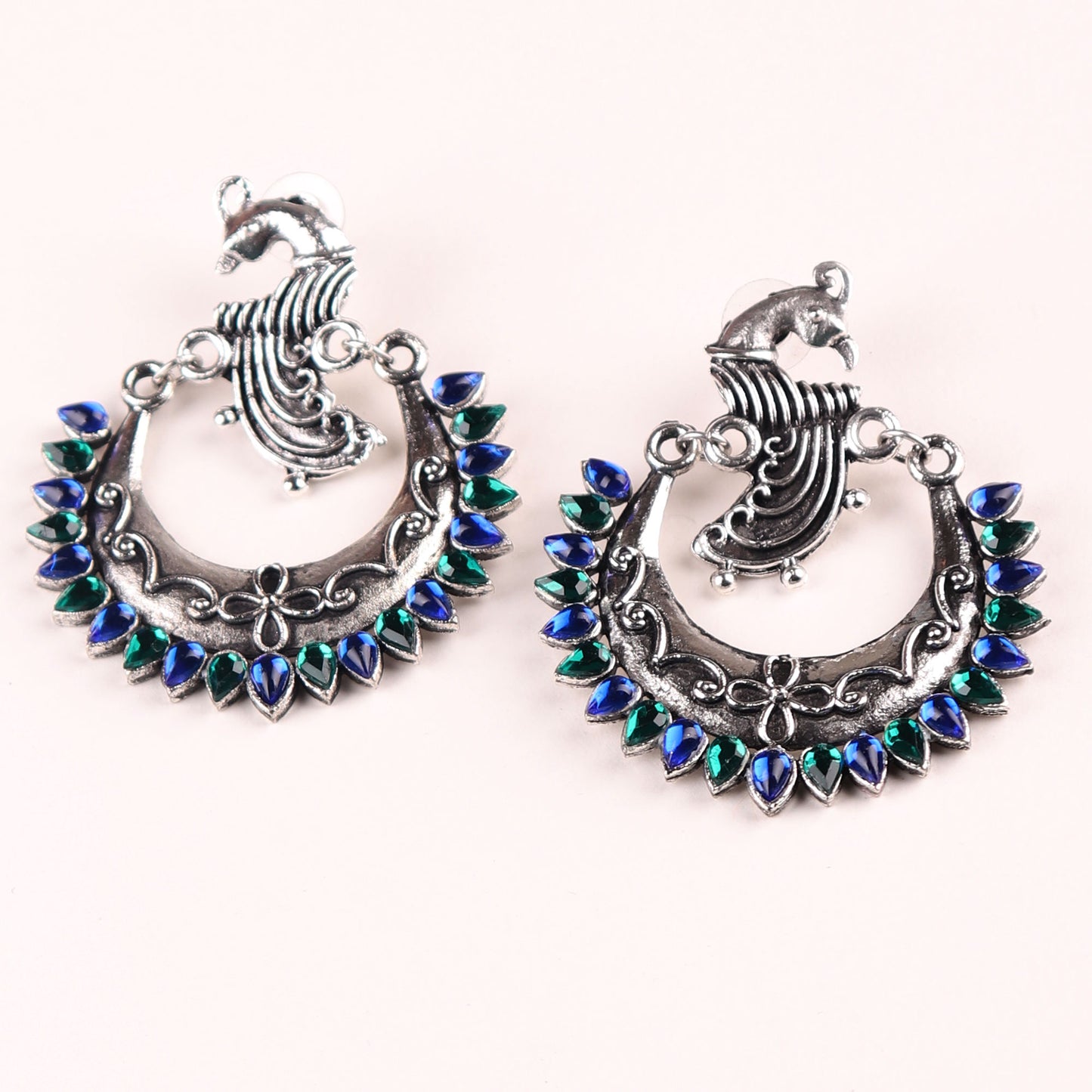Earrings,The Peacock in the Moon in Midnight Blue & Turquoise - Cippele Multi Store