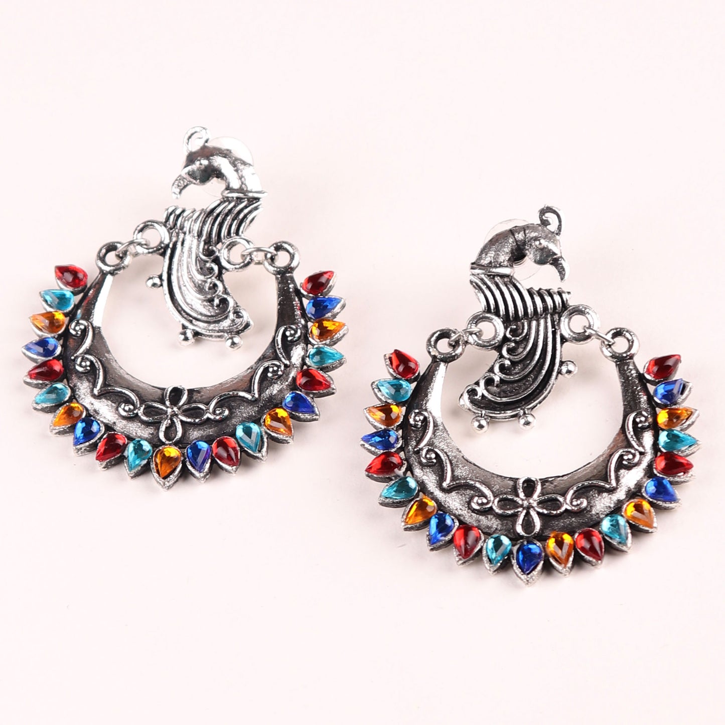 Earrings,The Peacock in the Moon in Multicolor - Cippele Multi Store