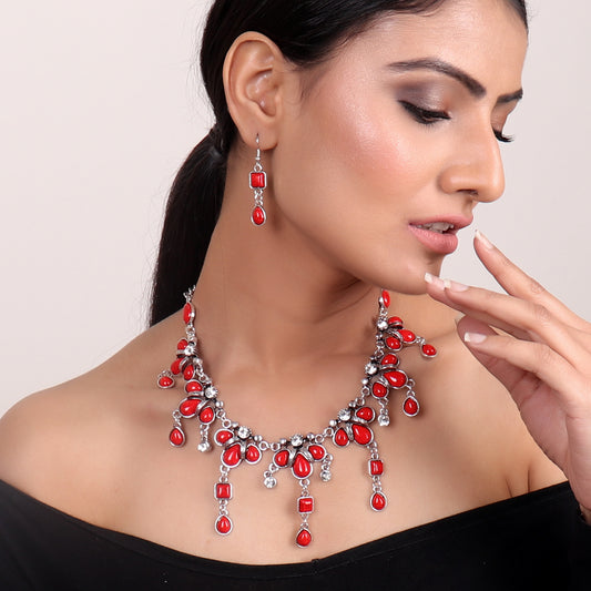 Necklace Set,Queen of Greece Necklace Set in Red - Cippele Multi Store