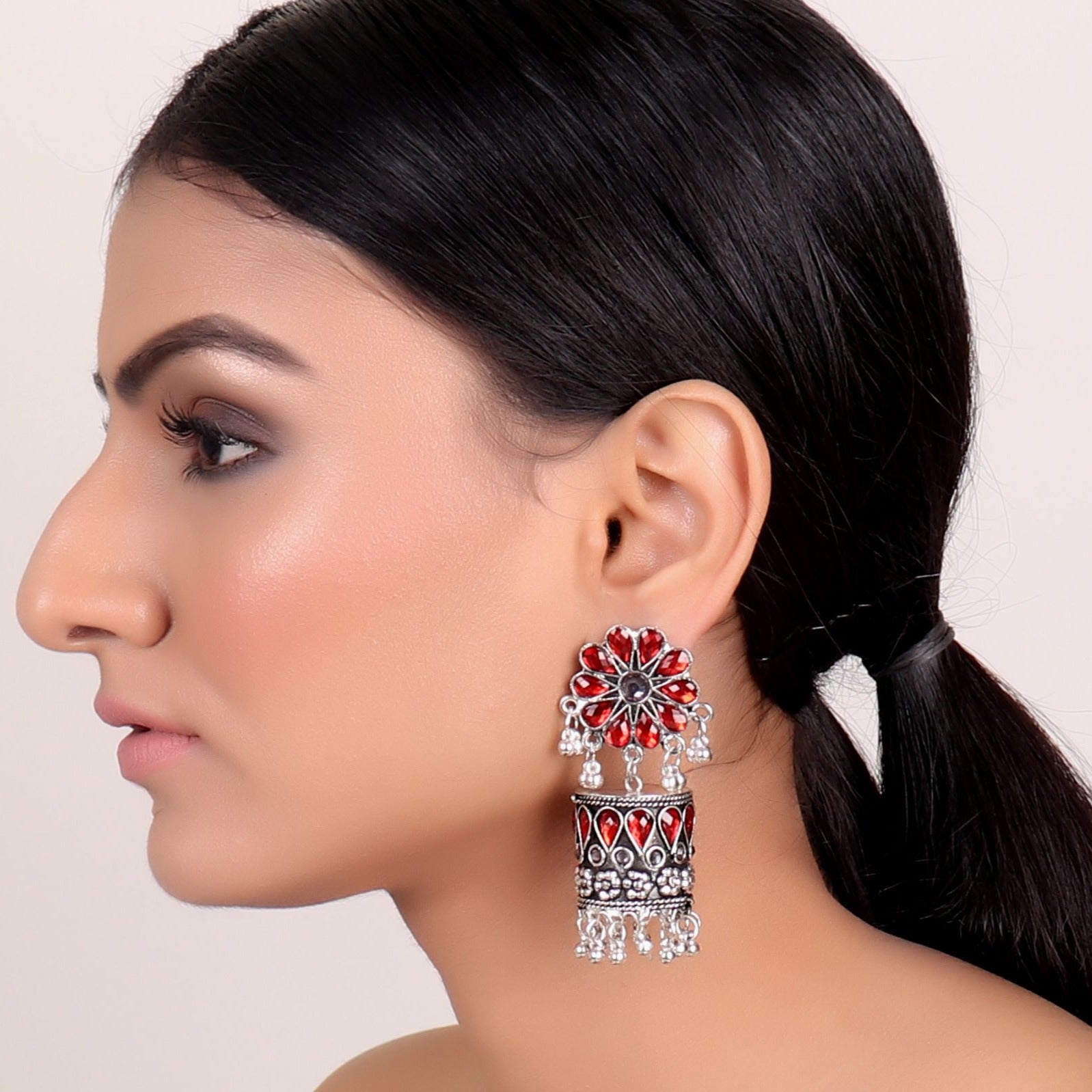 Earrings,Red Flower Designer Jhumkas - Cippele Multi Store