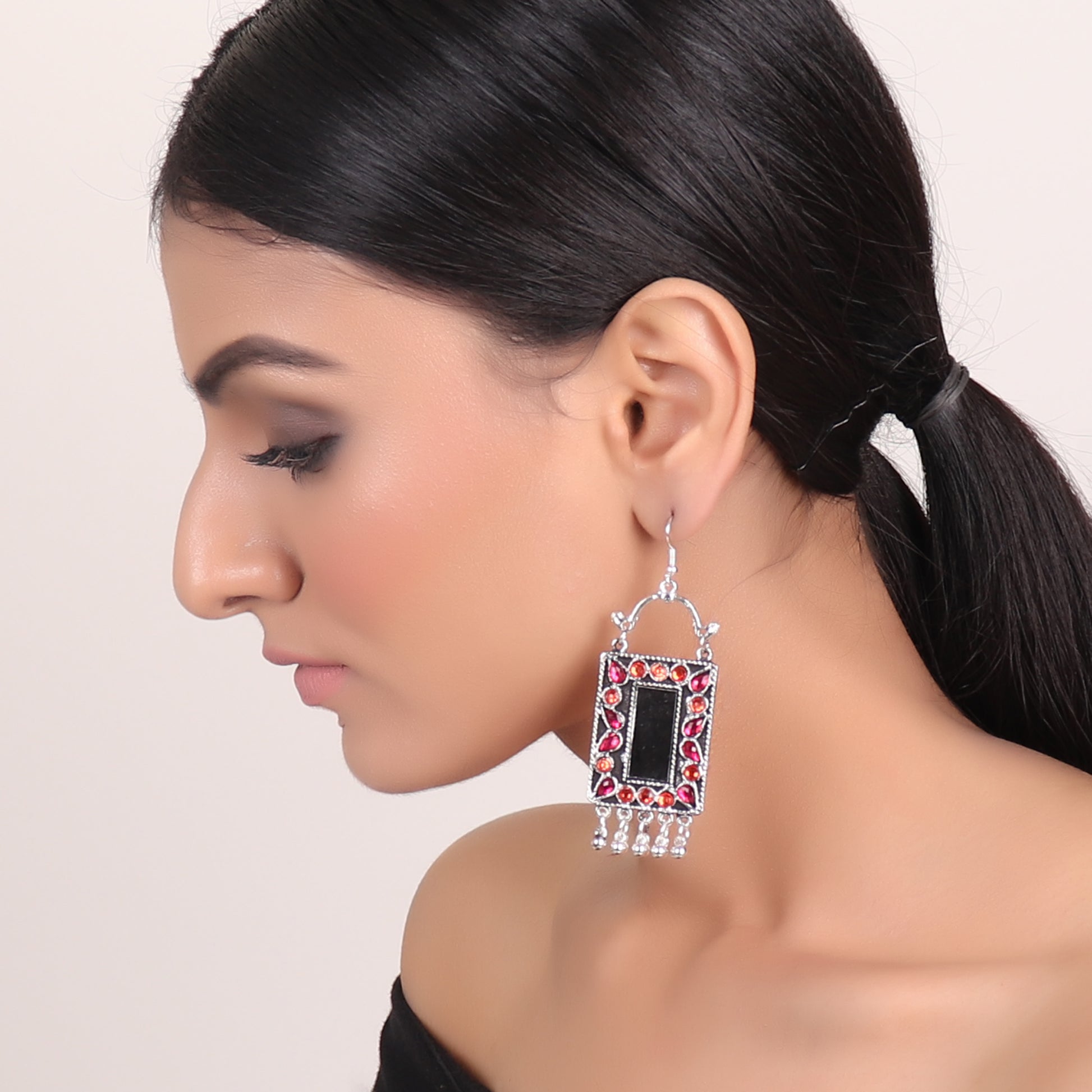 Earrings,Rectangle Mirror Earrings in Pink & Orange - Cippele Multi Store