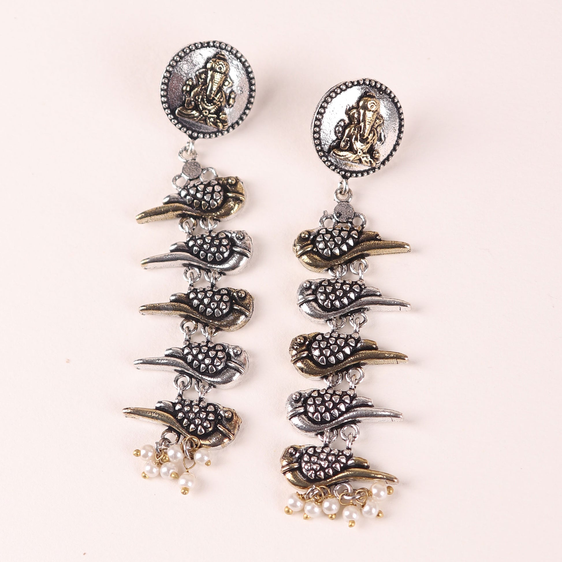 Earrings,Tranquil Ganpati Long Earrings in Dual Tone - Cippele Multi Store