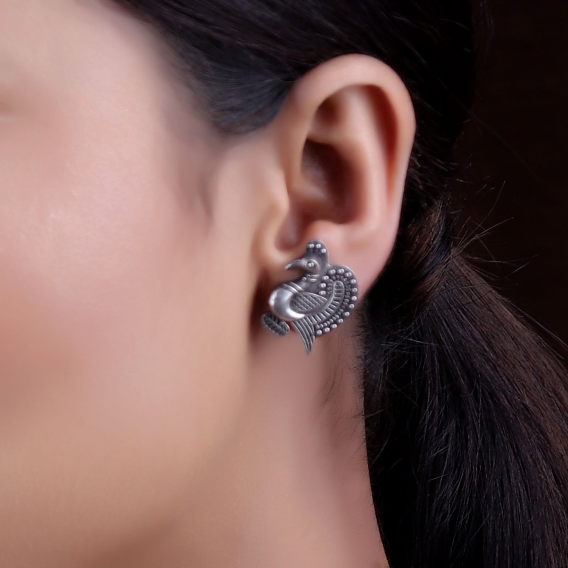 Earrings,The Endearing Crown Peacock Silver Look Alike Stud - Cippele Multi Store