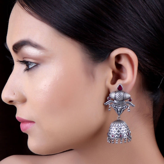 Earrings,The Mystery Cookie Jhoomar Silver Look Alike earring - Cippele Multi Store