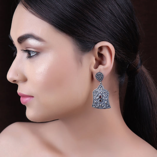 Earrings,The Lantern Silver Look Alike Earring with Red Stone - Cippele Multi Store
