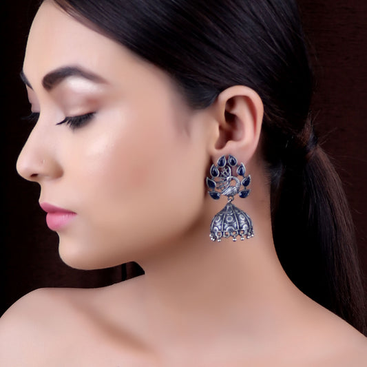 Earrings,The Shah Jahan Peacock Silver Look Alike Earring - Cippele Multi Store