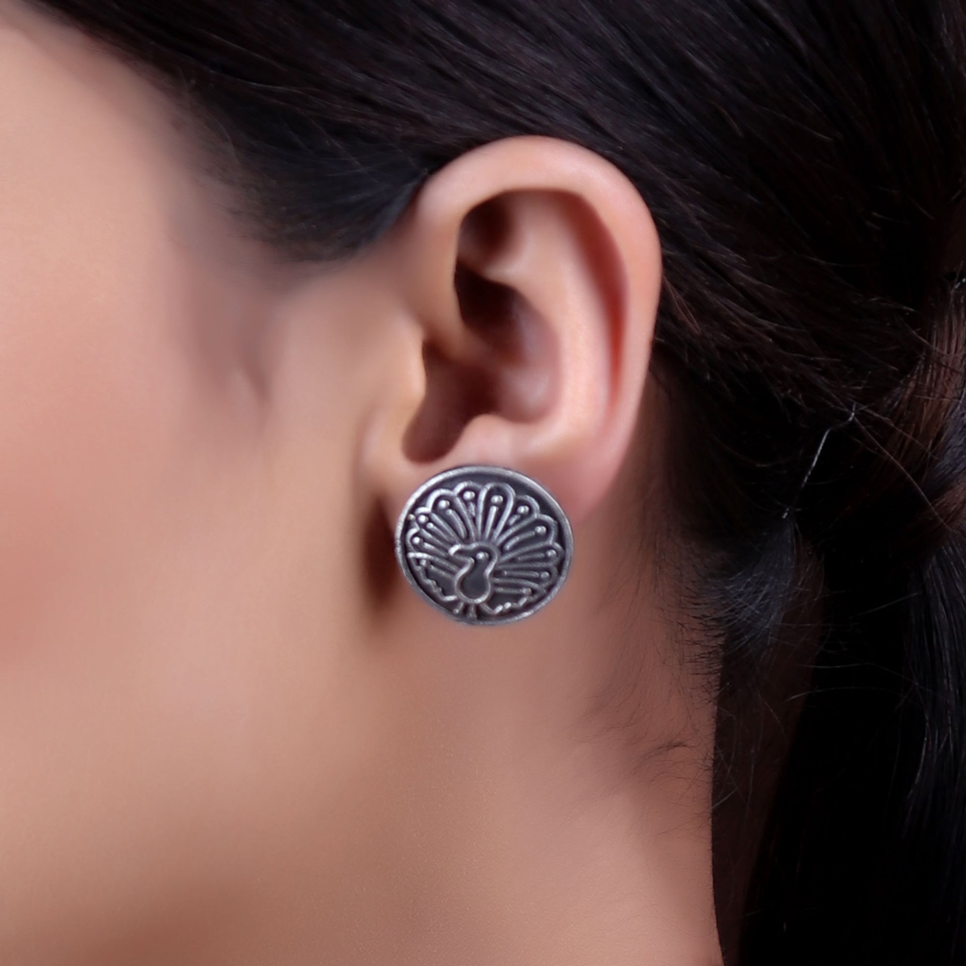 Earrings,The Dancing Peacock Silver Look Alike Stud - Cippele Multi Store