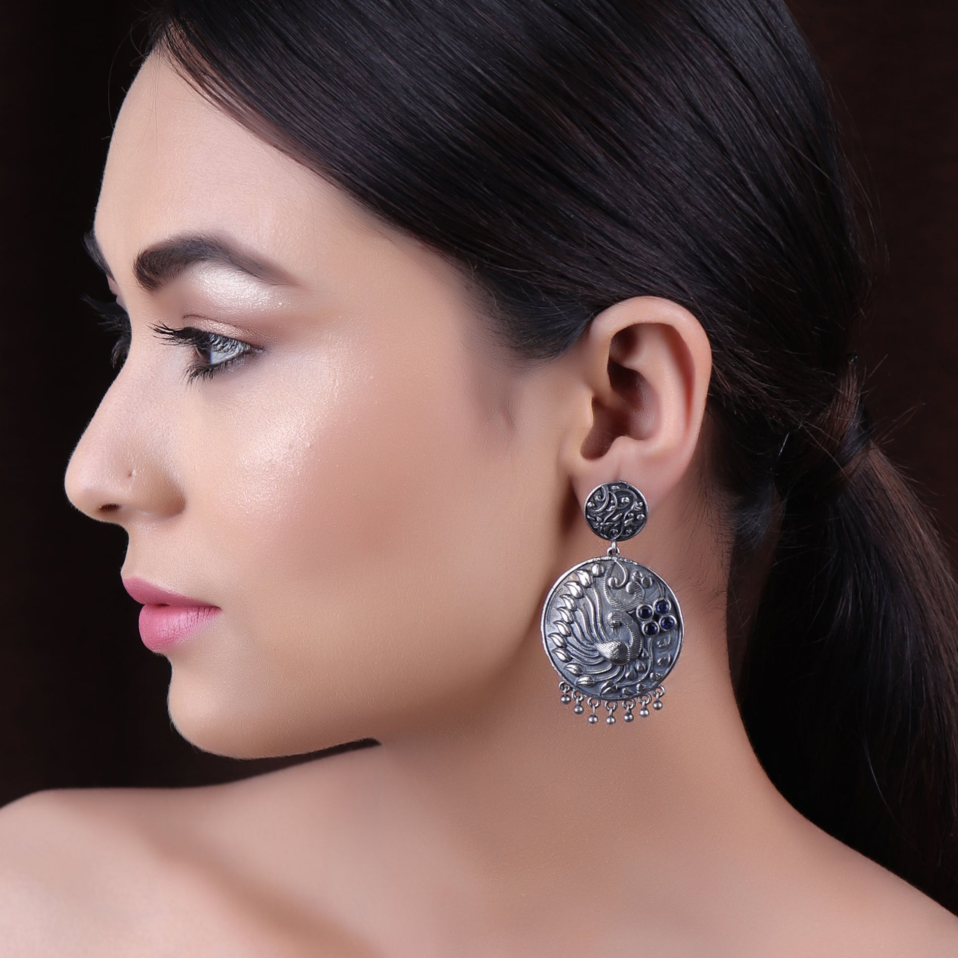 Earrings,The Dual plated Mayur wonder Silver Look Alike Earring - Cippele Multi Store