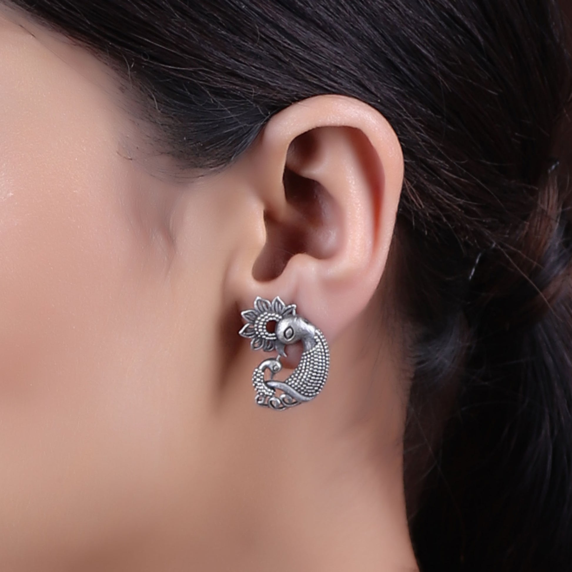 Earrings,The Happy Peacock Family Silver Look Alike Stud - Cippele Multi Store