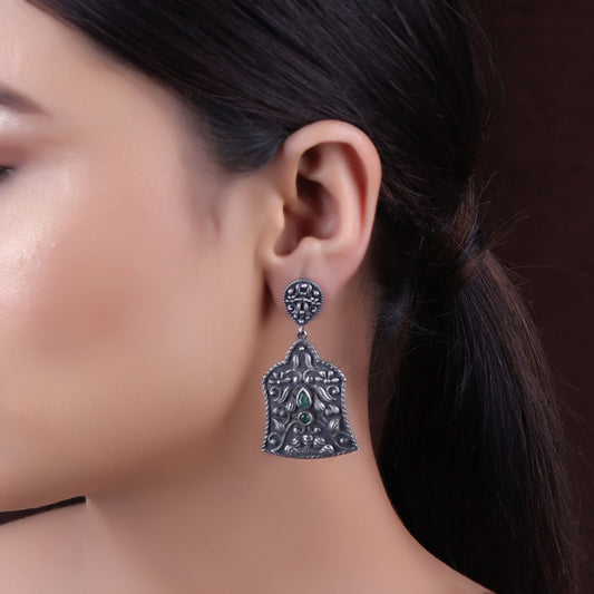 Earrings,The Lantern Silver Look Alike Earring with Green Stone - Cippele Multi Store