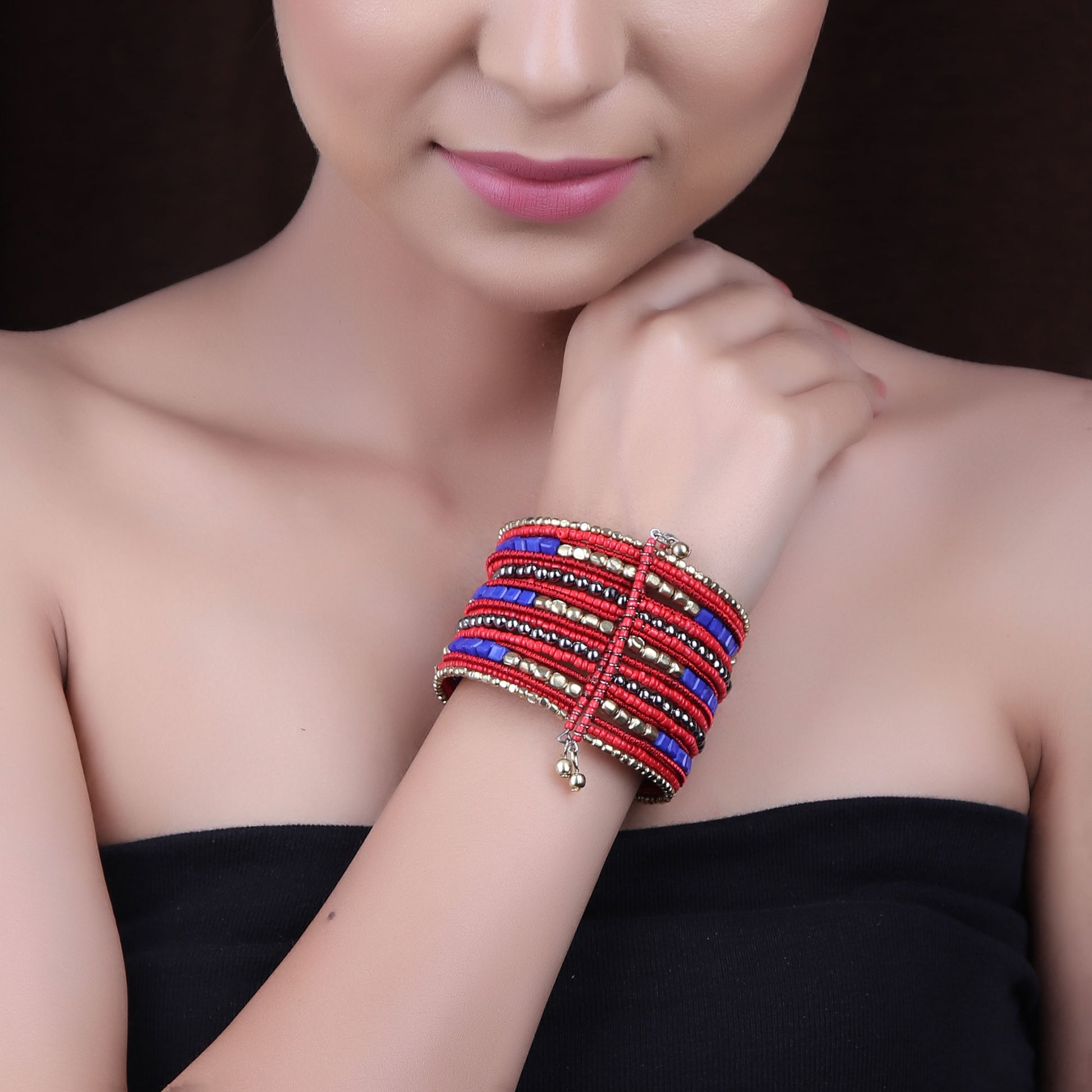 Hand Cuff,Red & Blue Boho Kada - Cippele Multi Store