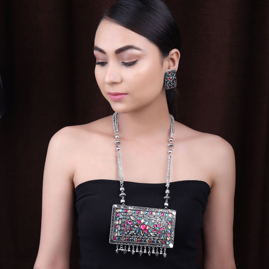 Necklace Set,The Afghani Necklace Set of Abundance in Turquoise Blue, Pink & Cream - Cippele Multi Store