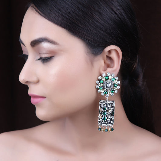 Earrings,The Rebonnet Earring in Green & Cream Stone - Cippele Multi Store