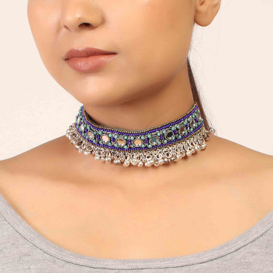 Necklace,The Splashy Blue & Green Beaded Choker - Cippele Multi Store