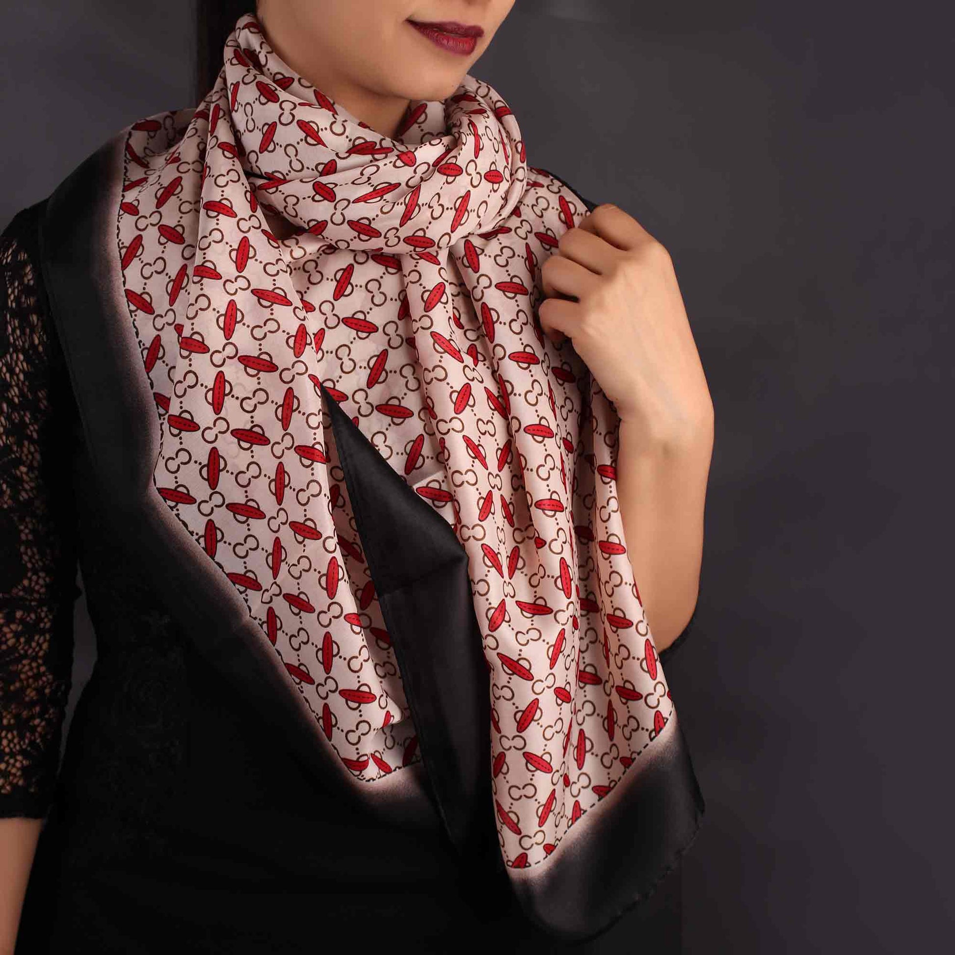 Scarf,Red & White Printed Designer Stole - Cippele Multi Store