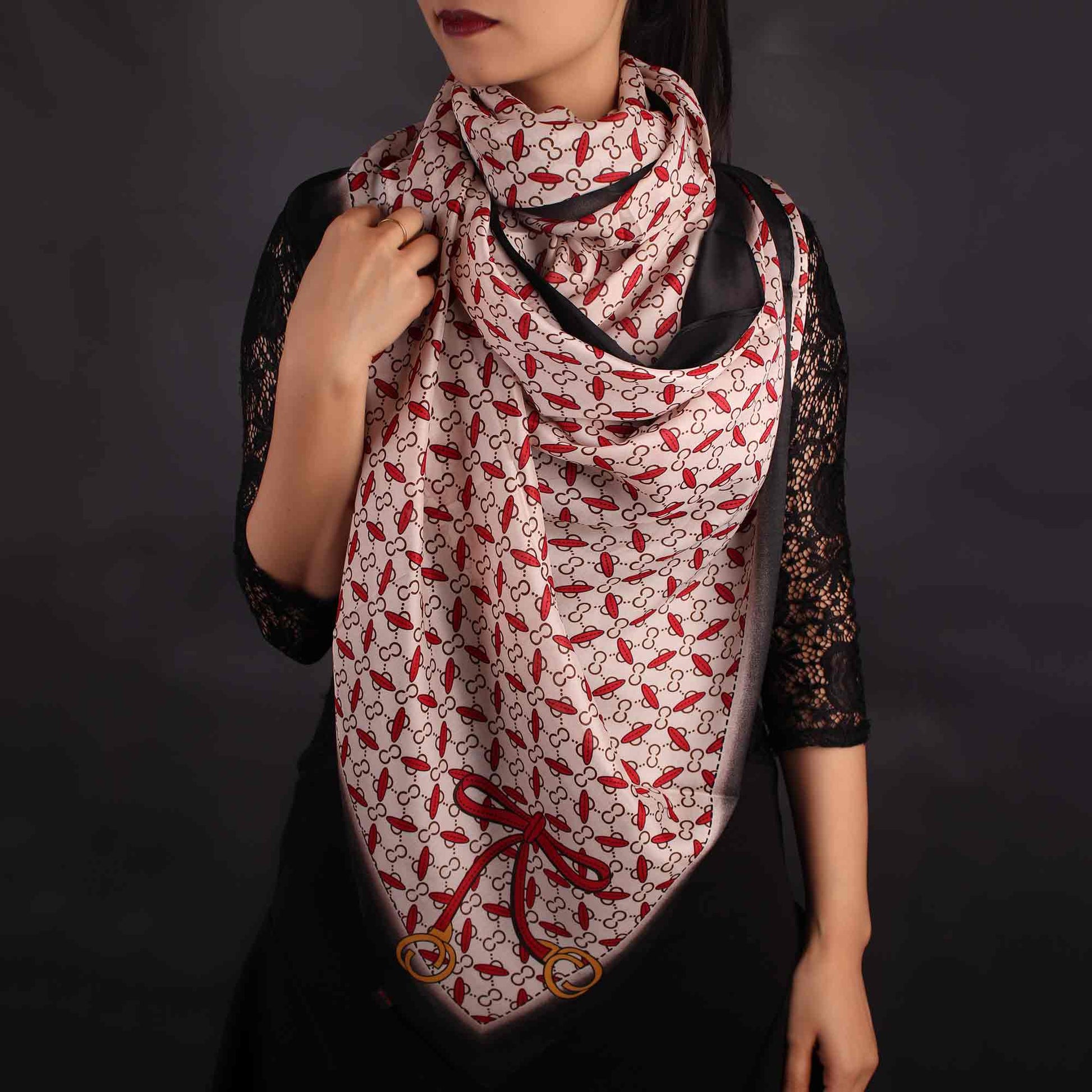 Scarf,Red & White Printed Designer Stole - Cippele Multi Store