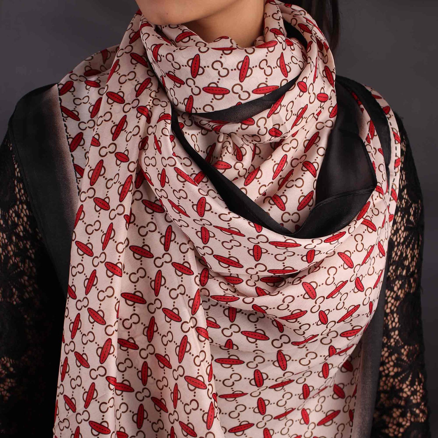Scarf,Red & White Printed Designer Stole - Cippele Multi Store