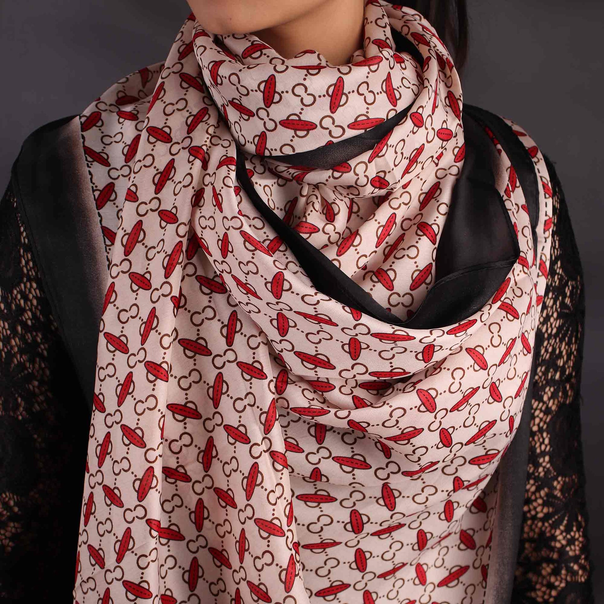 Scarf,Red & White Printed Designer Stole - Cippele Multi Store