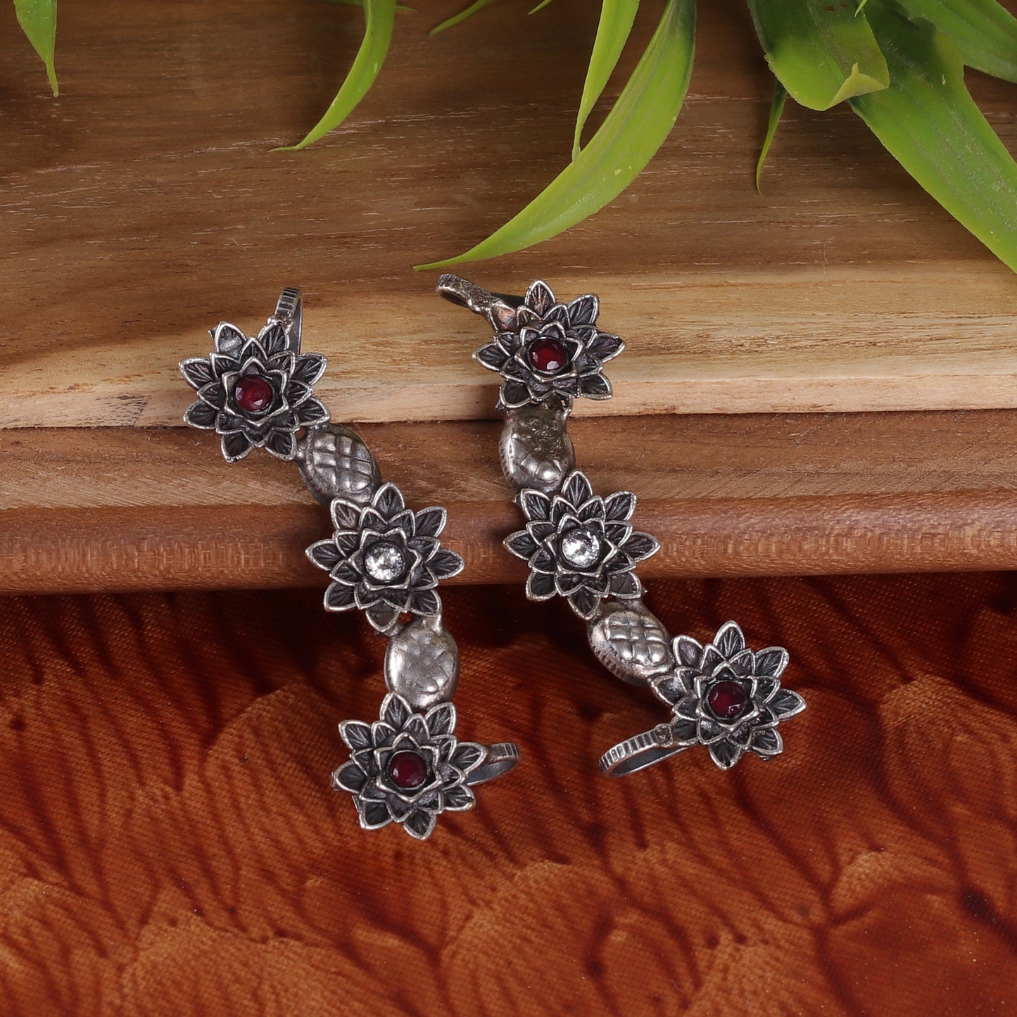 The Primal Vine Earcuff with Red & White Stone