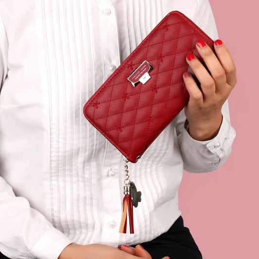 The Boxy inverted Clamped wallet with Tassels in Maroon