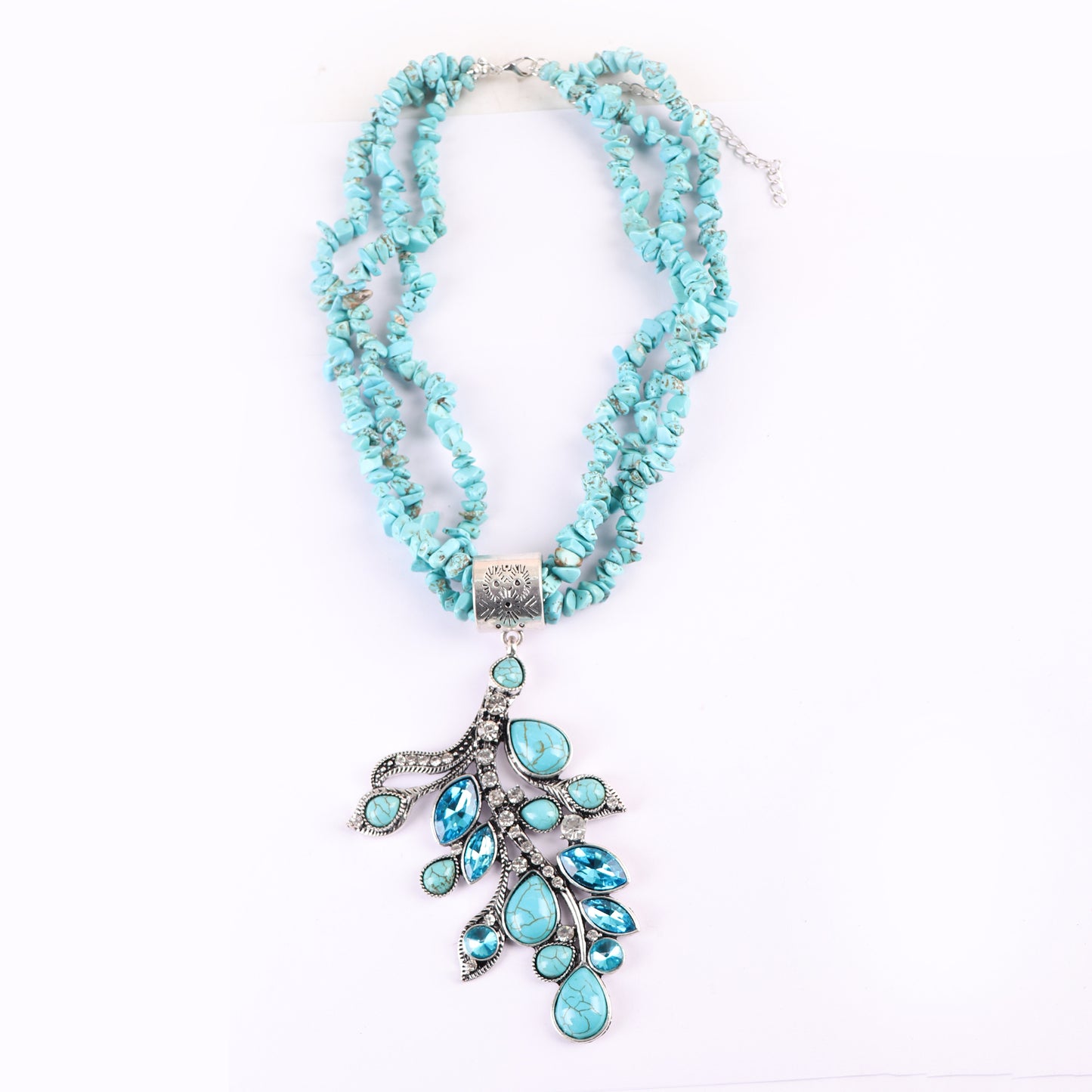 Necklace,Beaded Turquoise Necklace with Leaf Pendant - Cippele Multi Store