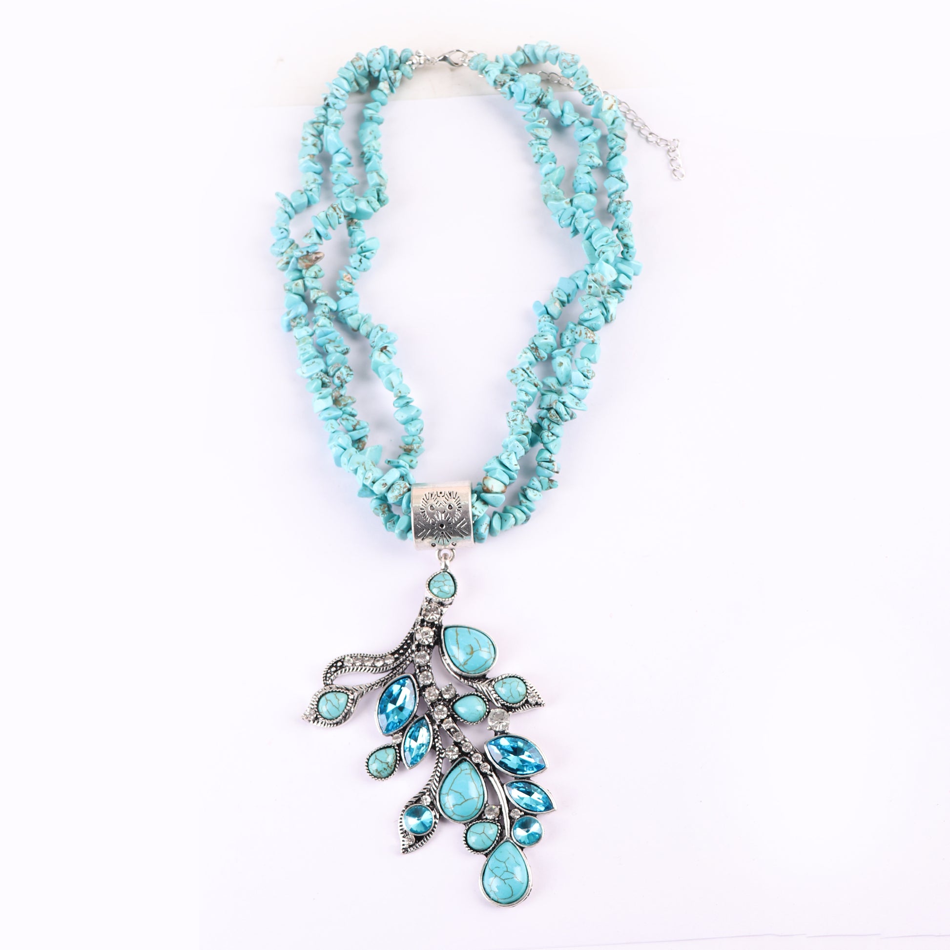 Necklace,Beaded Turquoise Necklace with Leaf Pendant - Cippele Multi Store