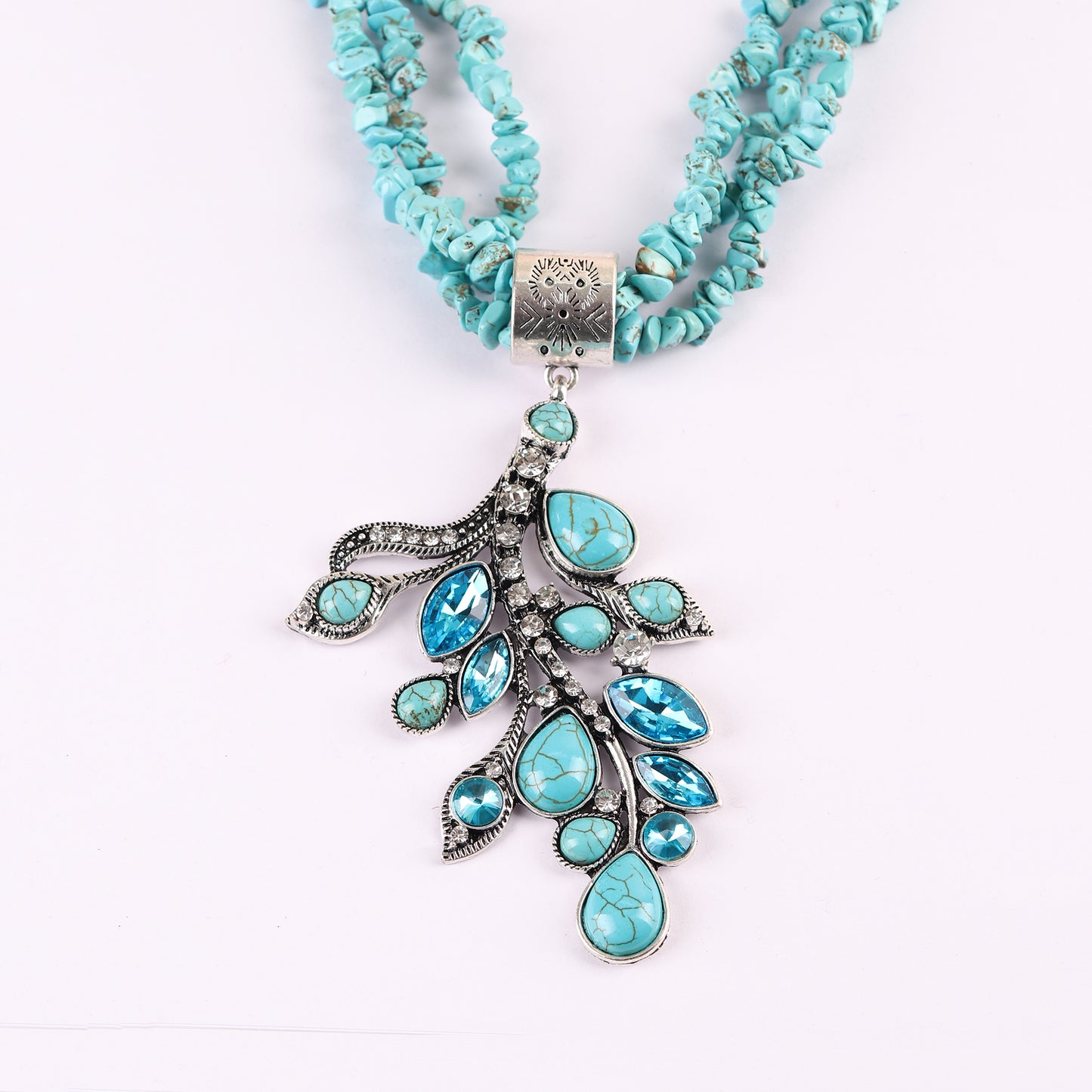 Necklace,Beaded Turquoise Necklace with Leaf Pendant - Cippele Multi Store