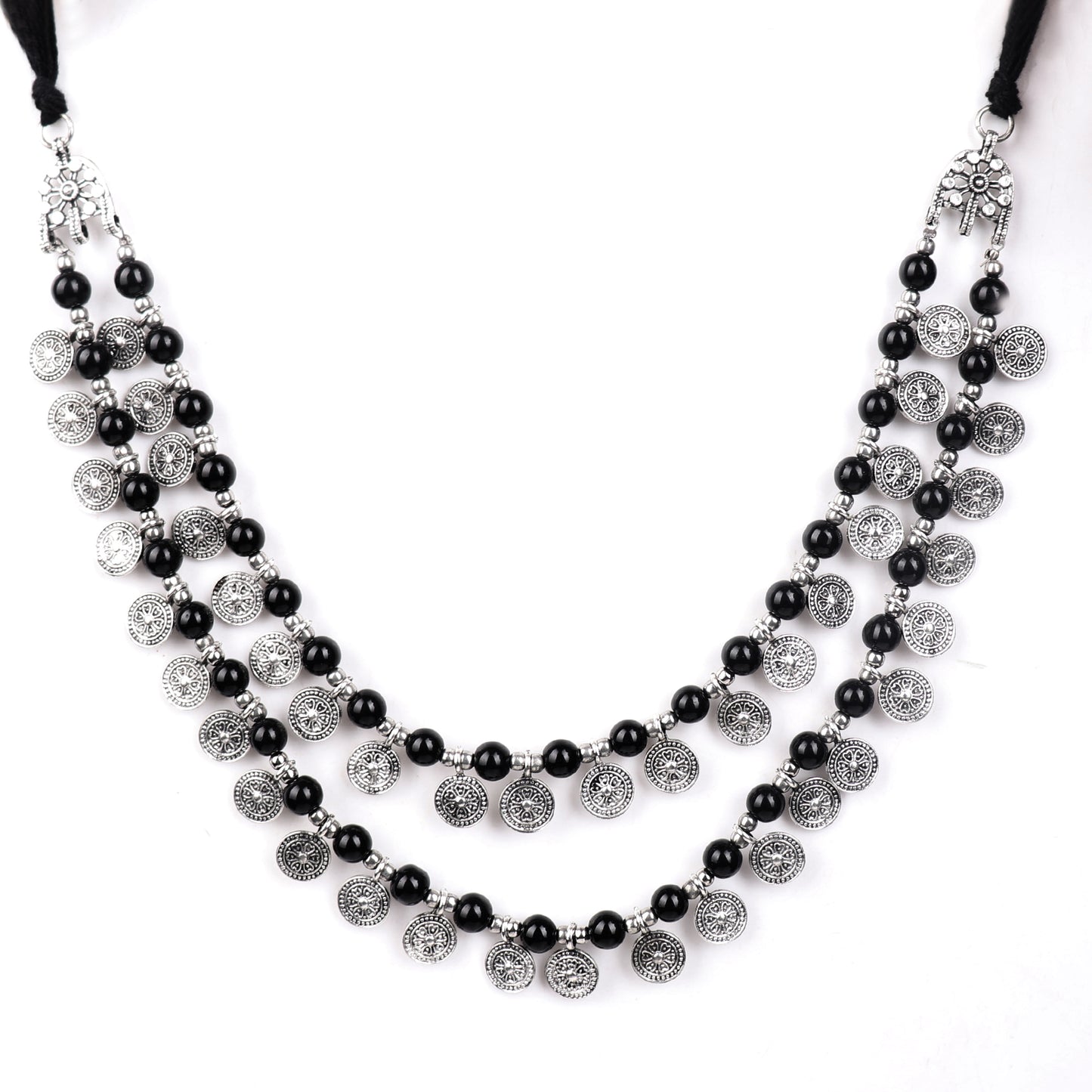 Necklace,Layered Necklace with Black Beads - Cippele Multi Store