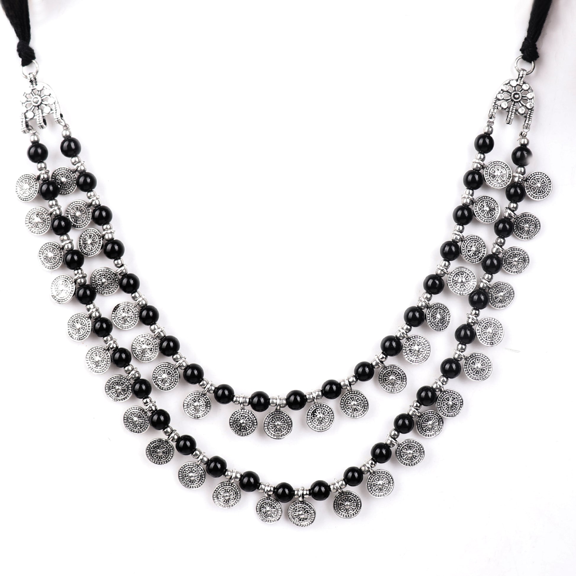 Necklace,Layered Necklace with Black Beads - Cippele Multi Store