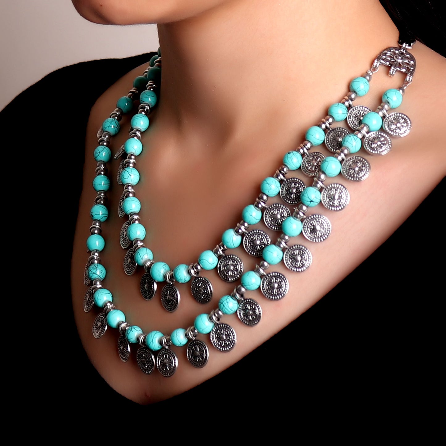 Necklace,Layered Necklace with Jade Green Beads - Cippele Multi Store