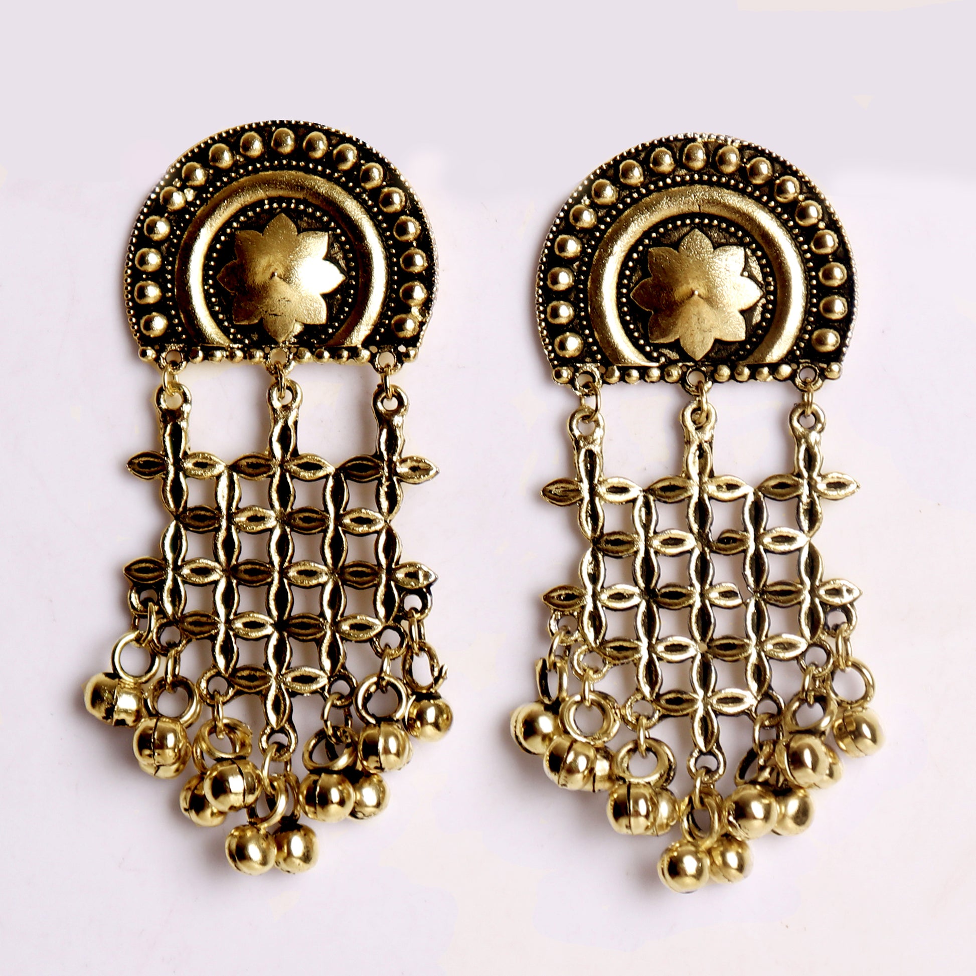 Earrings,Pinch me Floral Dropdown Earrings in Gold Hue - Cippele Multi Store