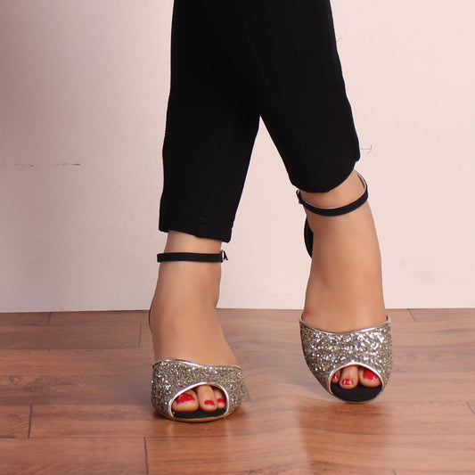 The Golden Star in you Peep Toe Block Heels