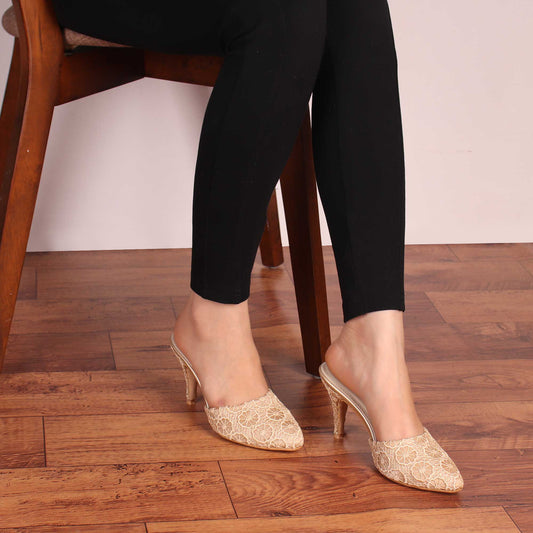 The Succulent Floral Heels in Light Brown