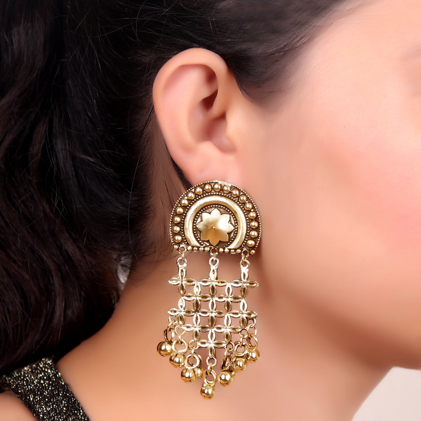 Earrings,Pinch me Floral Dropdown Earrings in Gold Hue - Cippele Multi Store