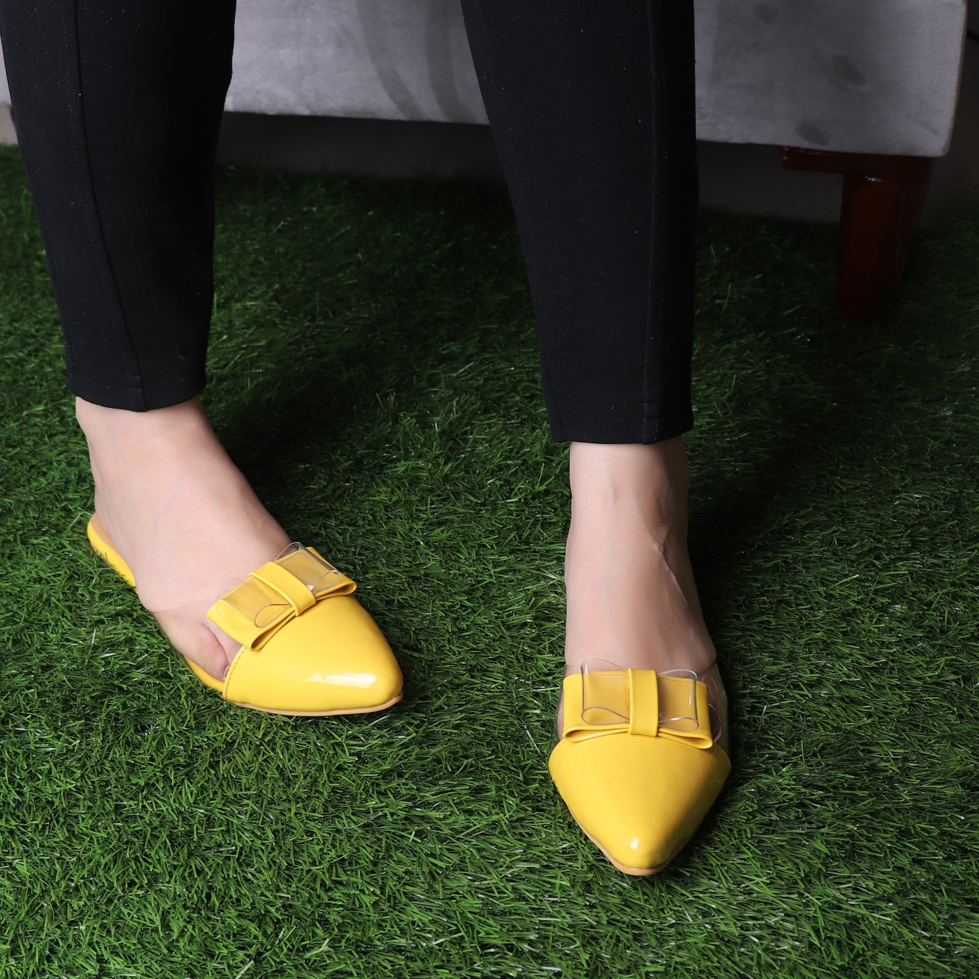 Foot Wear,The Finska Cookie Ribbon Mules in Yellow - Cippele Multi Store