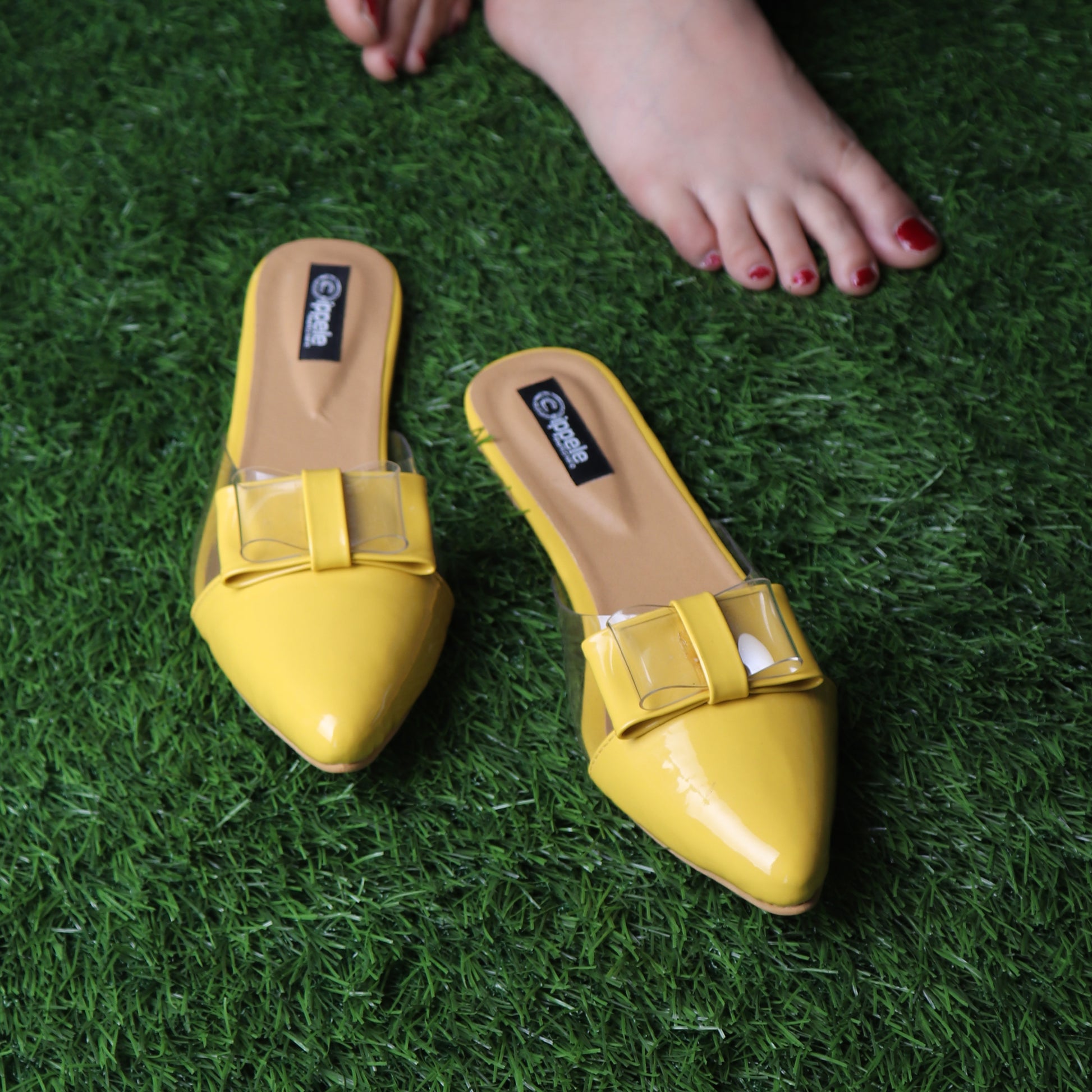 Foot Wear,The Finska Cookie Ribbon Mules in Yellow - Cippele Multi Store