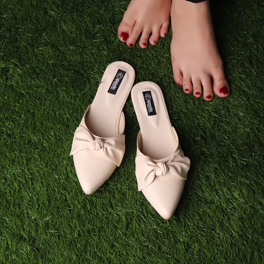 Foot Wear,The Charismatic Bow Mules in Cream - Cippele Multi Store