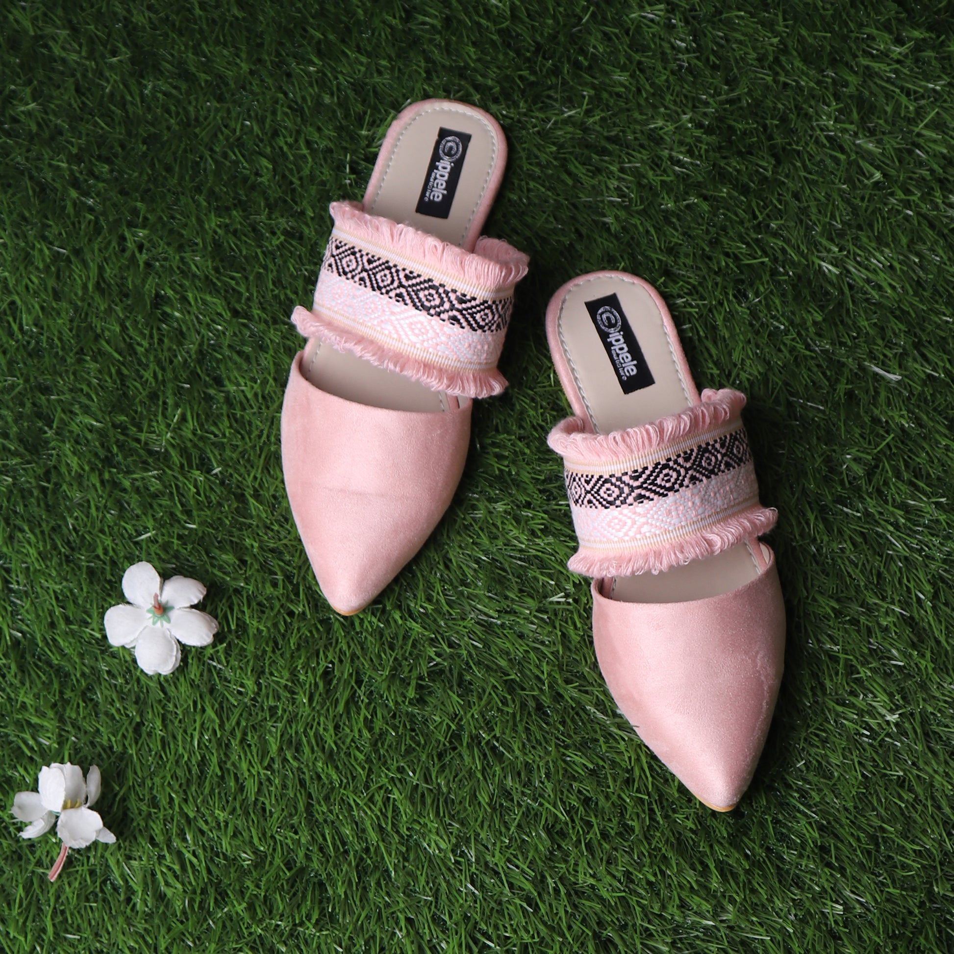 Foot Wear,The Embroided Scarf Mules in Baby Pink - Cippele Multi Store