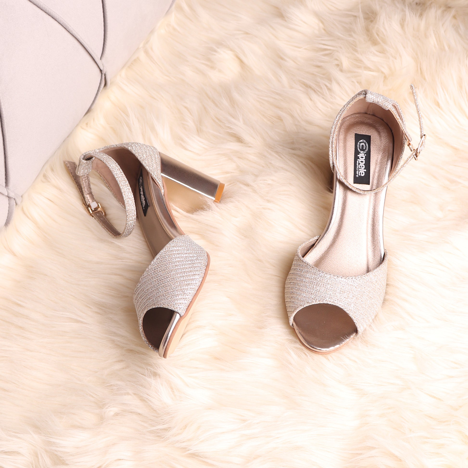Foot Wear,The Gleamy Block Heel in Golden - Cippele Multi Store