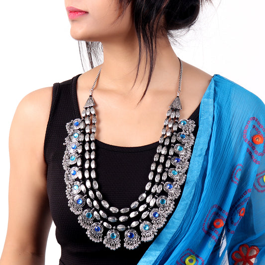 Necklace,Rajwada Necklace in Silver hue - Cippele Multi Store