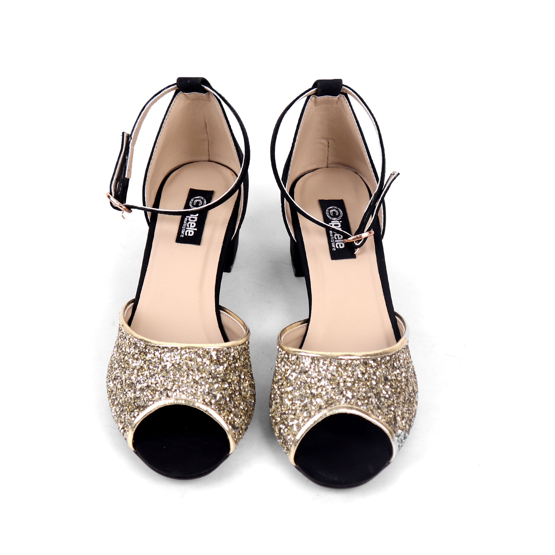 Foot Wear,Shimmery Peep Toe Block Heel - Cippele Multi Store