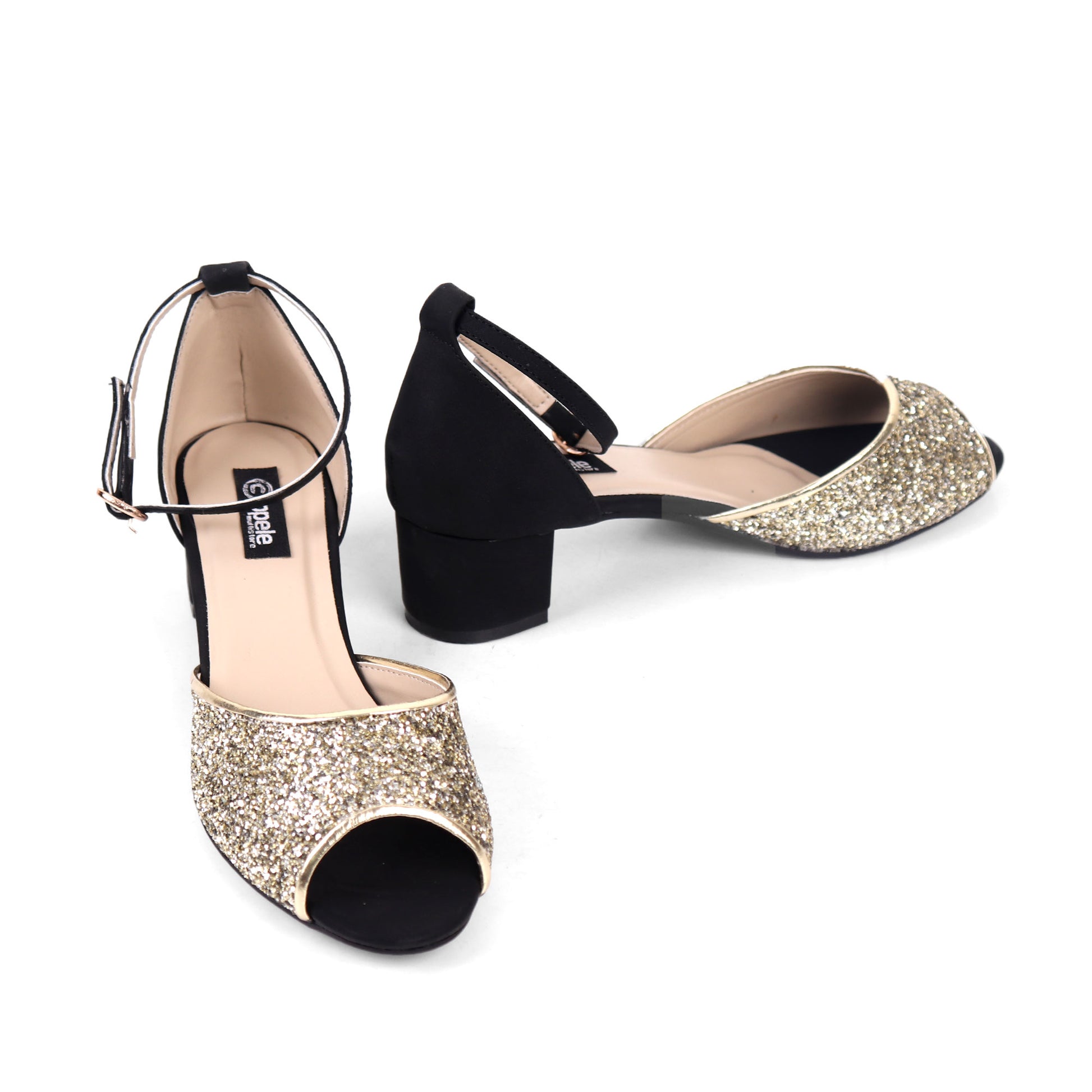 Foot Wear,Shimmery Peep Toe Block Heel - Cippele Multi Store
