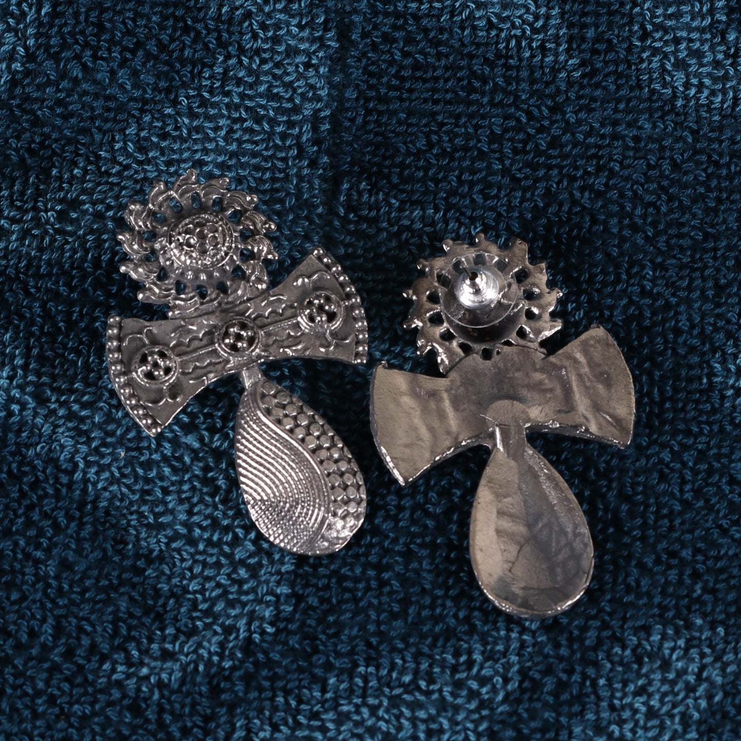 Antique Silver Black Finish Religious Designed Earrings
