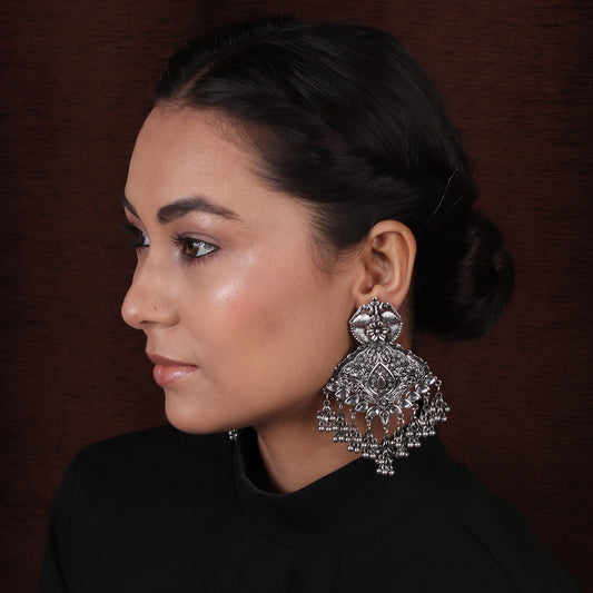 Oxidized Silver Ethnic Designer Earrings